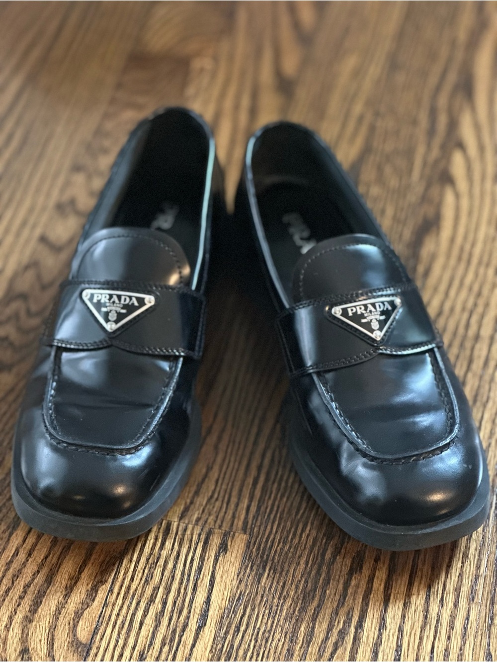 Prada Black Leather Penny Loafers for Women - Picture 2 of 7